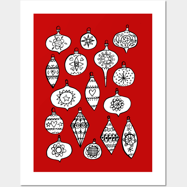 Retro Christmas Ornaments Wall Art by NicSquirrell